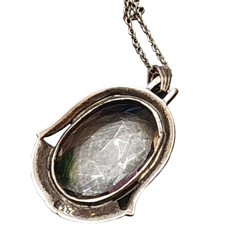 Vintage European 835 Silver Iris/Rainbow Glass Pendant Necklace (A4429) - Picture 4 of 6